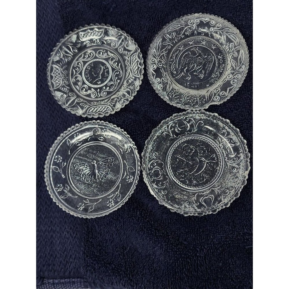 Vintage Victorian Style Clear Glass Plates Eagle Valentines Butterfly Henry Clay